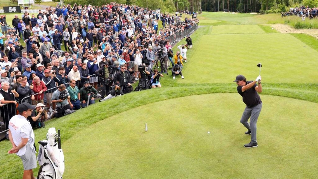 Phil Mickelson on the first tee during LIV's debut.