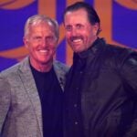 Phil Mickelson and Greg Norman at LIV's draft party on Tuesday in London.