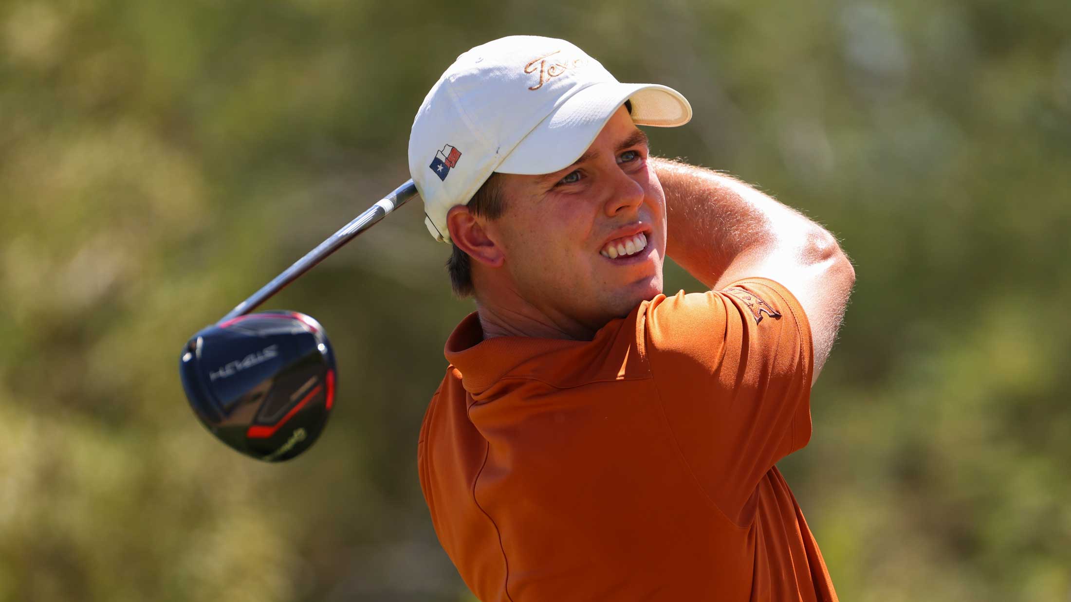 Pierceson Coody of the Texas Longhorns tees off his putt in his match against the Arizona State Sun Devils during the Division I Men's Golf Championship held at the Grayhawk Golf Club on JUNE 1, 2022 in Scottsdale, Arizona