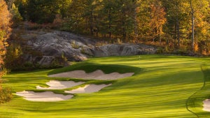golf course with granite outcropping