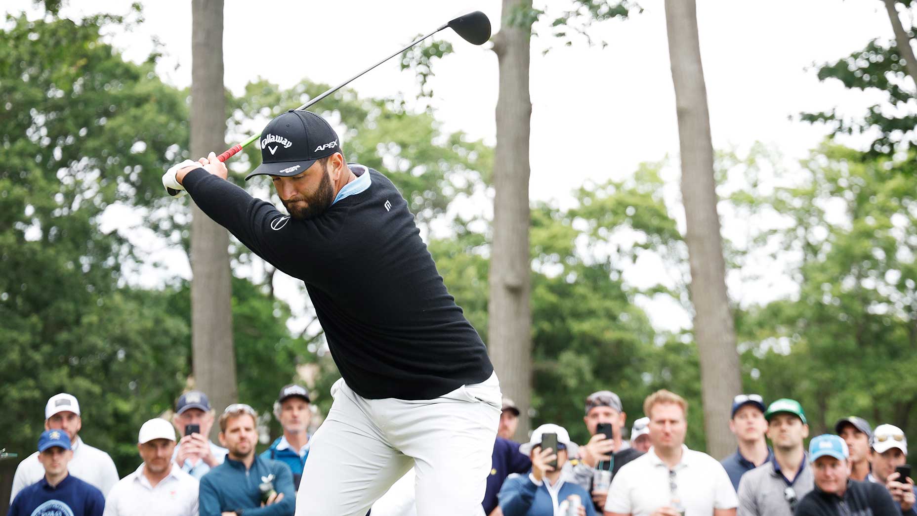 jon rahm hits a shot on the saturday of the us open