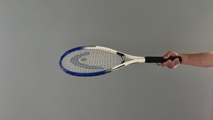 Tennis racket held at angle