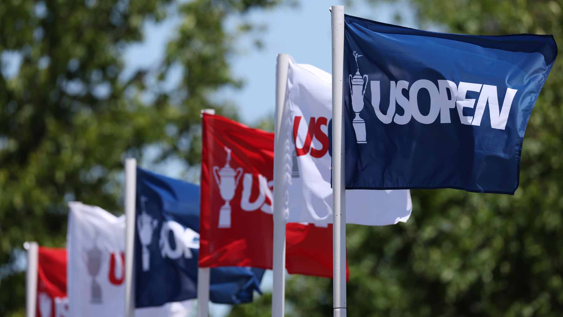 U.S. Open flags seen during practice at 2022 U.S. Open