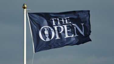 2022 Open Championship flag waves in wind at St. Andrews