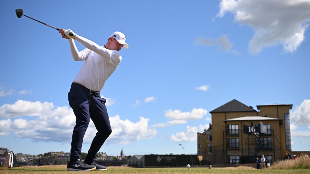 Matthew Fitzpatrick of England tees off on the 17th hole at St. Andrews