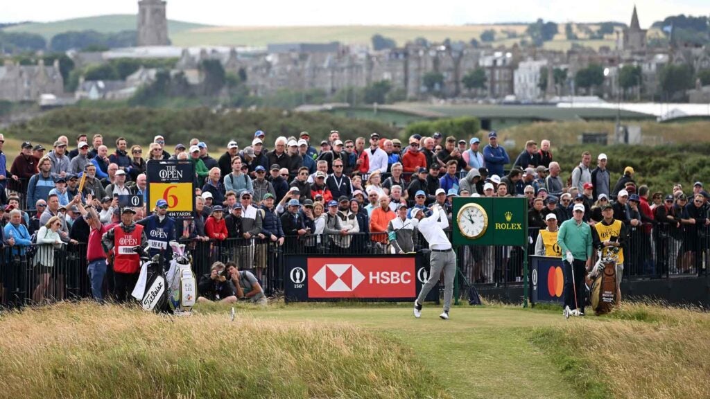 Cameron Young tees off at St. Andrews during 2022 Open Championship