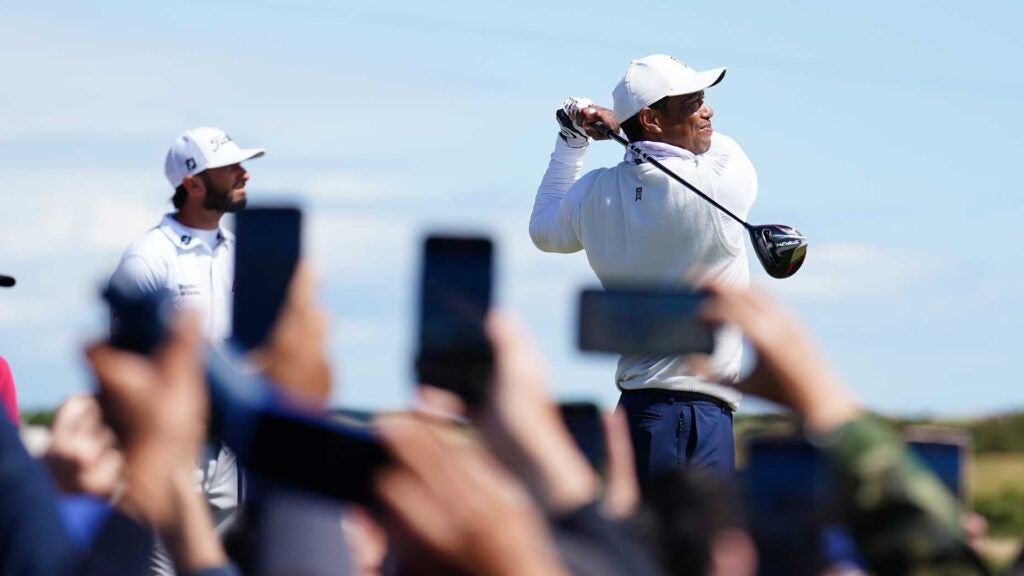 Tiger Woods watches tee shot at 2022 Open Championship