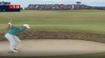 Rory McIlroy sets up for his bunker shot on the 10th hole on Saturday at 2022 Open Championship