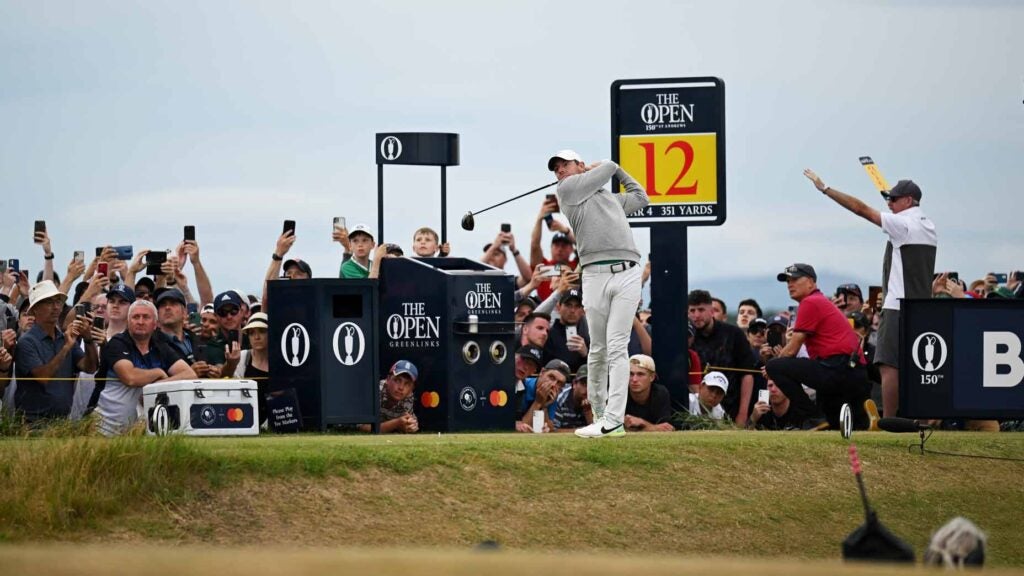 Rory McIlroy hits tee shot at 2022 Open Championship