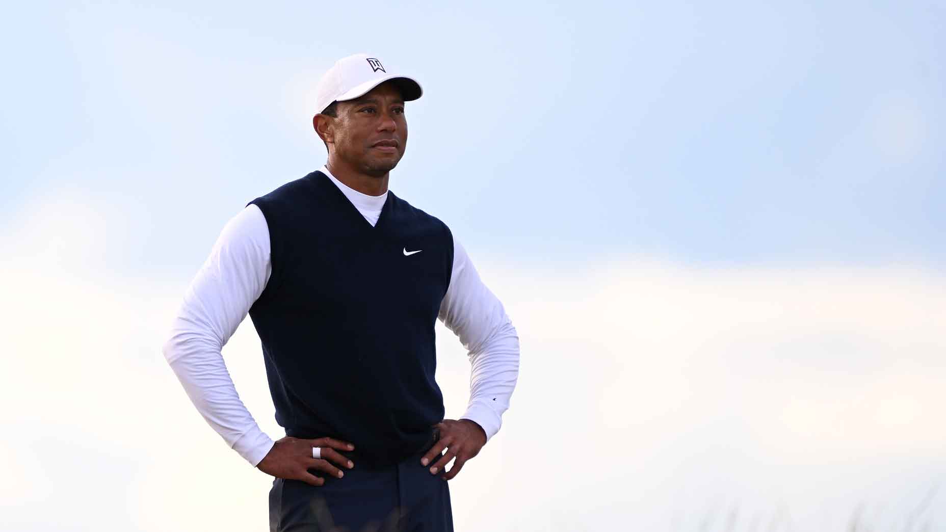 tiger woods stares during 2022 open championship