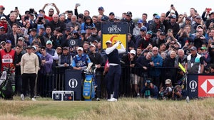 Tiger Woods hits tee shot Thursday at 2022 Open Championship