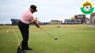 Lee Trevino hits shot at St. Andrews prior to 2022 Open Championship