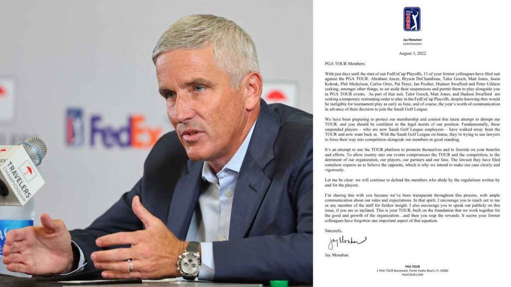 Jay Monahan pushed back against the LIV lawsuit in a memo to players.