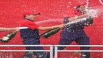 Members of the 2021 U.S. Ryder Cup Team celebrate with champagne