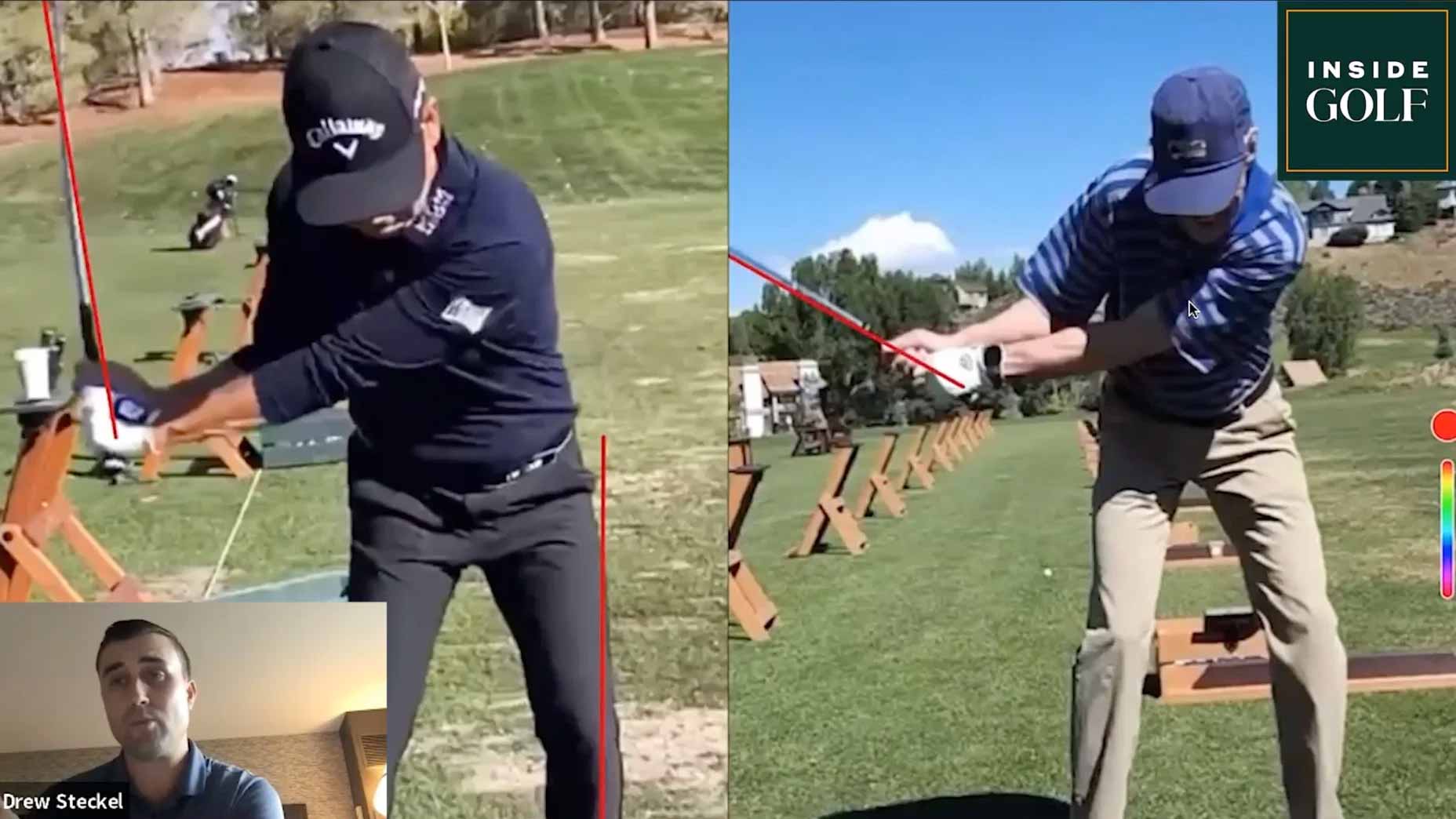 Golf instructor demonstrates swing drill