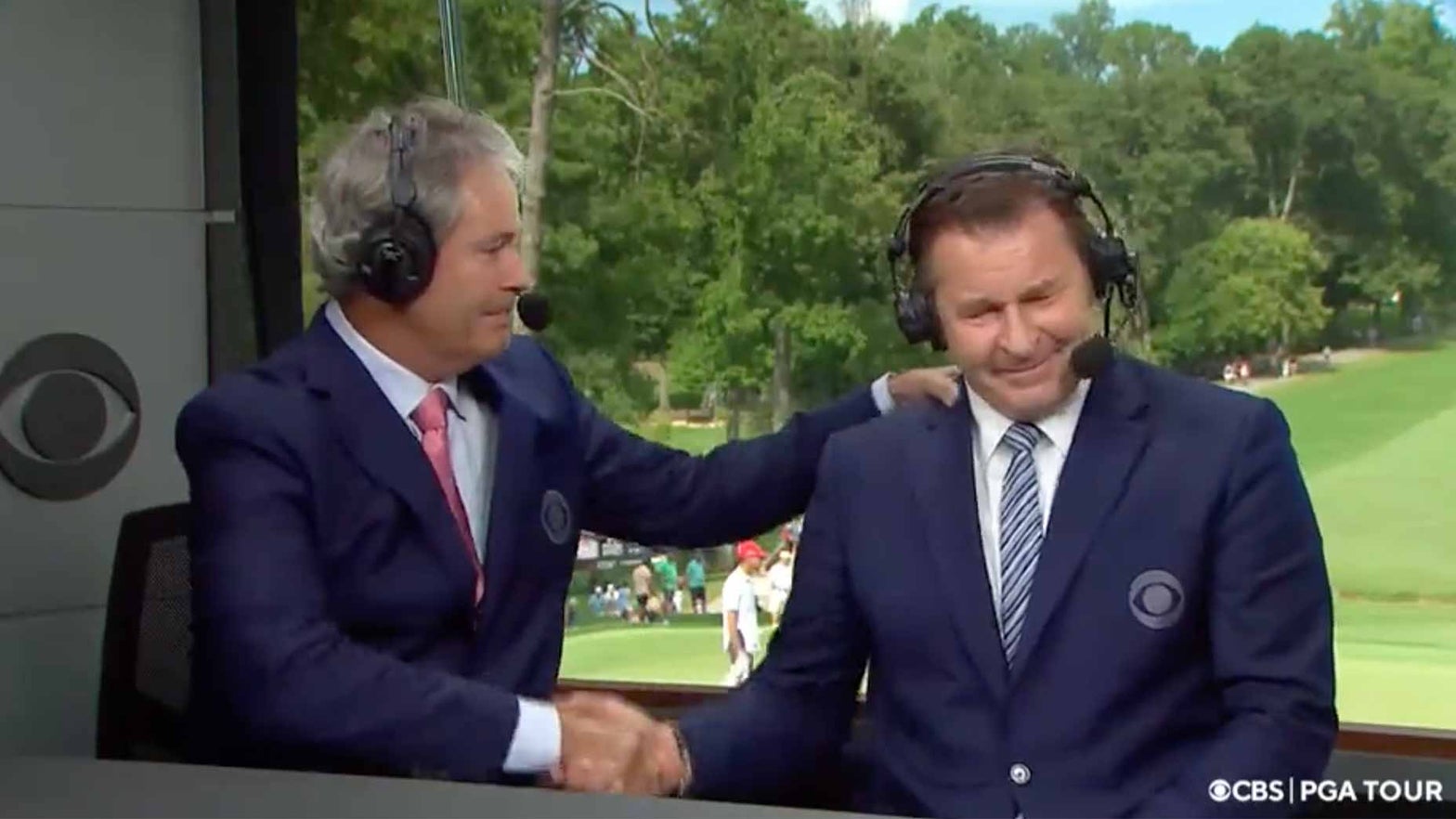 Nick Faldo receives emotional farewell from CBS team in final broadcast