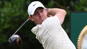 Rory McIlroy watches drive at 2022 Open Championship