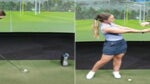 Hannah Gregg gets a golf lesson at golftec