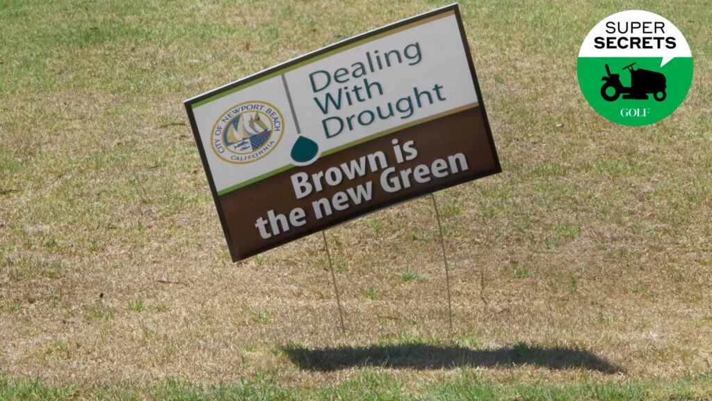 Drought sign displayed on dead grass next to road