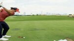 Ash Barty warms up on the range with GOLF's Claire Rogers.