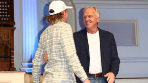 Greg Norman greeted his newest big-time signee, Cameron Smith, ahead of LIV's Massachusetts event.