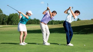 three players swings