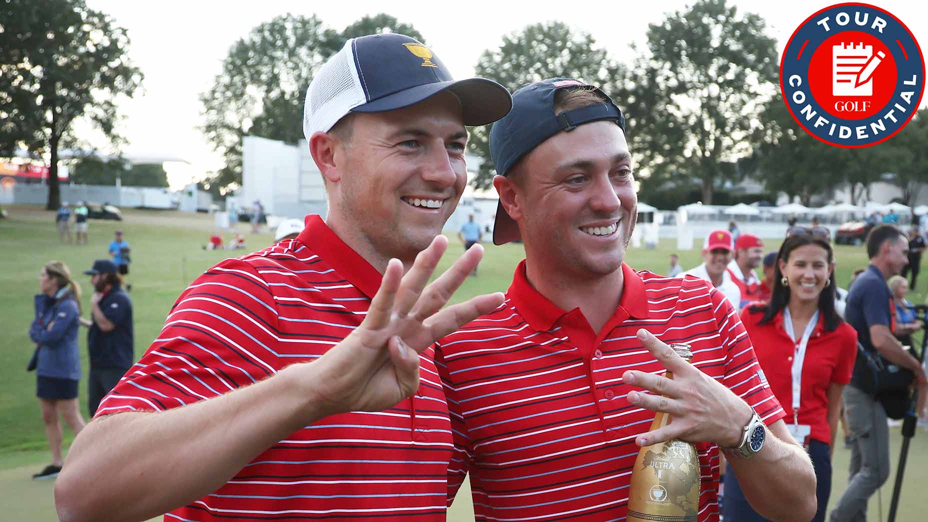 Jordan Spieth and Justin Thomas celebrate yet another Presidents Cup victory.