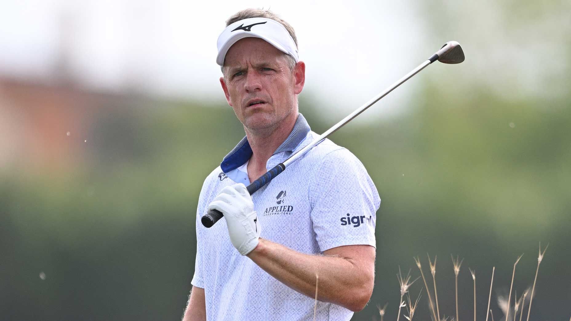 Luke Donald stares after poor shot at 2022 Italian Open