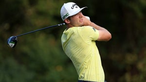 Sam Burns tees off during 2021 Sanderson Farms Championship