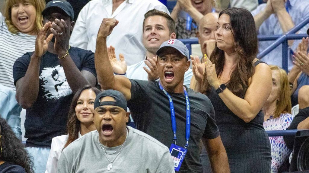 tiger woods cheers on serena williams