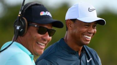 Tiger Woods and Notah Begay laugh at 2017 Hero World Challenge
