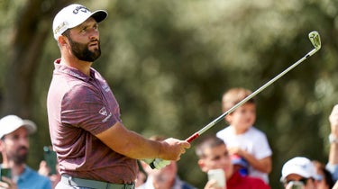 Jon Rahm of Spain watches his shot during Day Four of the Acciona Open de Espana presented by Madrid at Club de Campo Villa de Madrid on October 09, 2022 in Madrid, Spain.