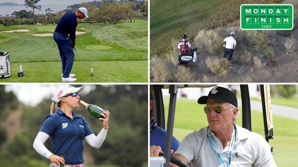 Clockwise, from top left: Tiger Woods, Patrick Cantlay, Greg Norman and Jodi Ewart Shadoff.