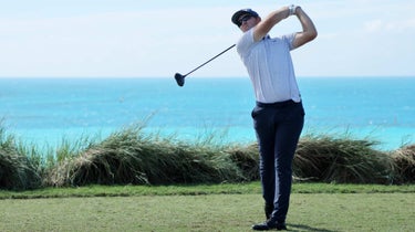 Seamus Power of Ireland plays his shot from the ninth tee during the third round of the Butterfield Bermuda Championship at Port Royal Golf Course on October 29, 2022 in Southampton.