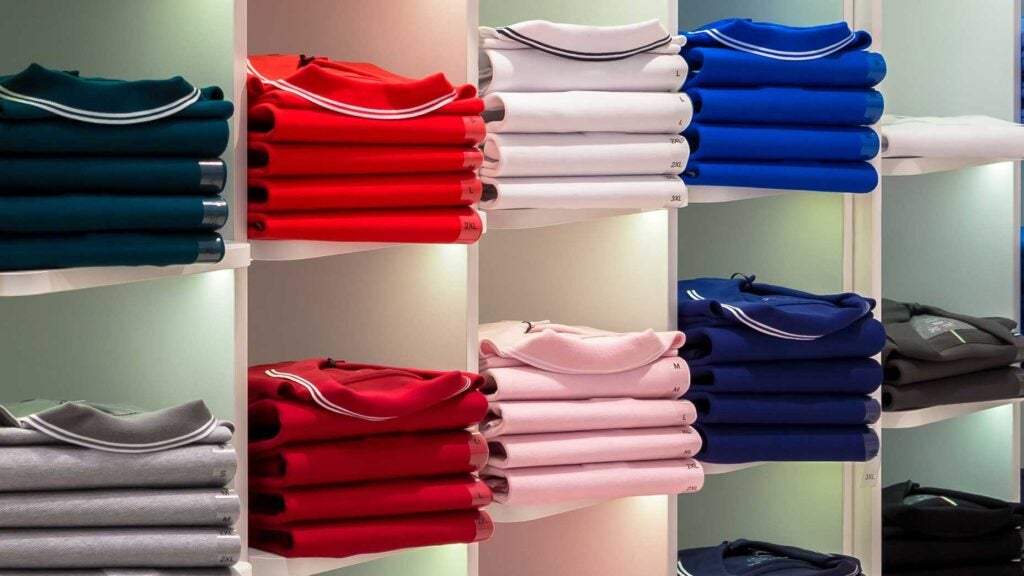 golf shirts on a shelf