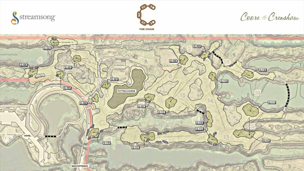 The layout of Streamsong Resort's fourth golf course, The Chain.
