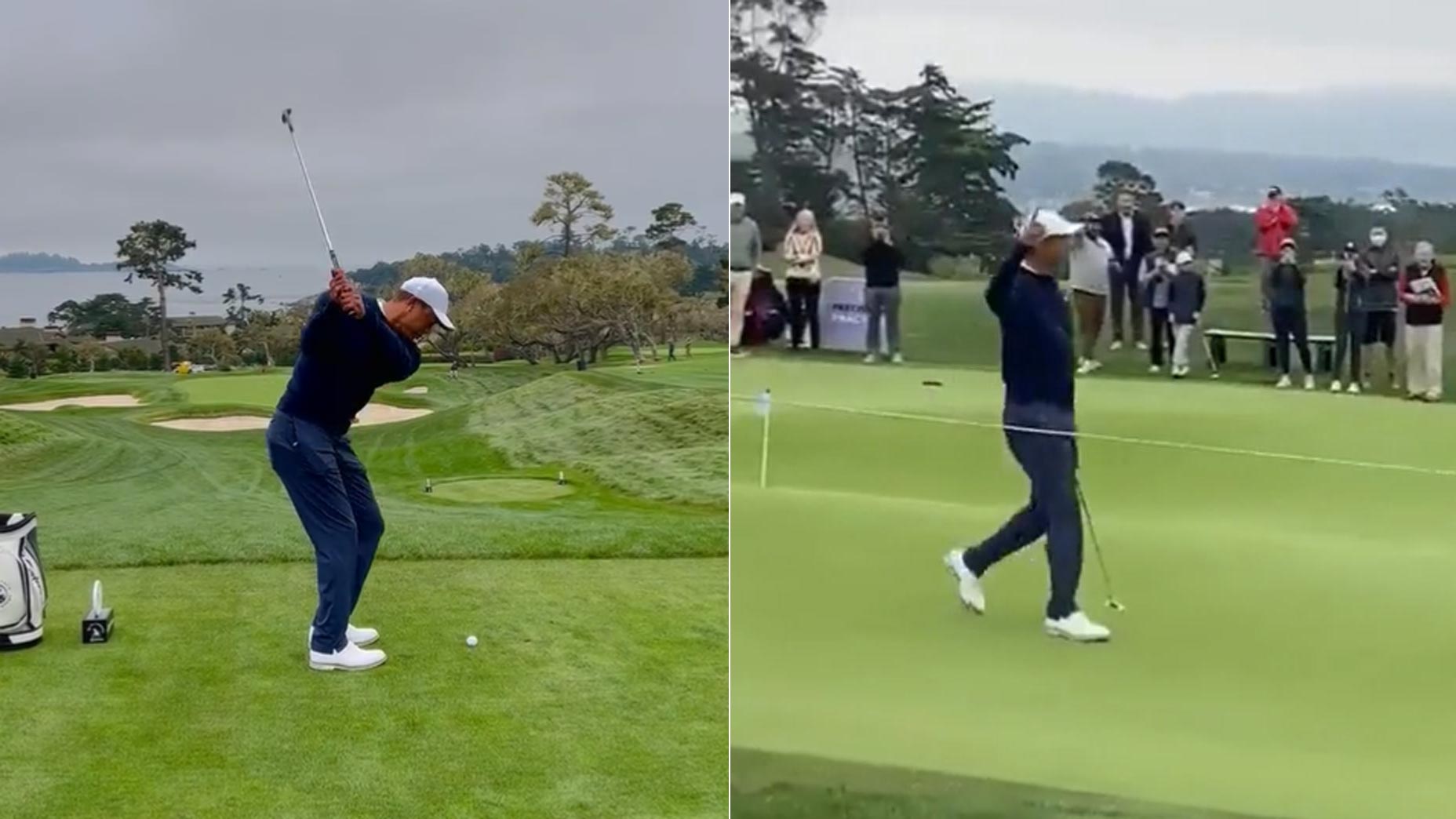 Tiger Woods back doing Tiger Woods things at his Pebble par3 course