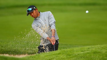 Chris Crisologo of Canada plays a shot from a bunker on the fourth hole during the first round of the RBC Canadian Open at Hamilton Golf and Country Club on June 06, 2019 in Hamilton, Canada.