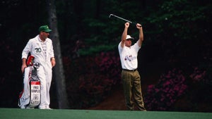 Joe LaCava and Fred Couples at the 1992 Masters.