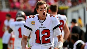 Tom Brady #12 of the Tampa Bay Buccaneers reacts on the sideline during the second half in the game against the Atlanta Falcons at Raymond James Stadium on October 09, 2022 in Tampa, Florida.