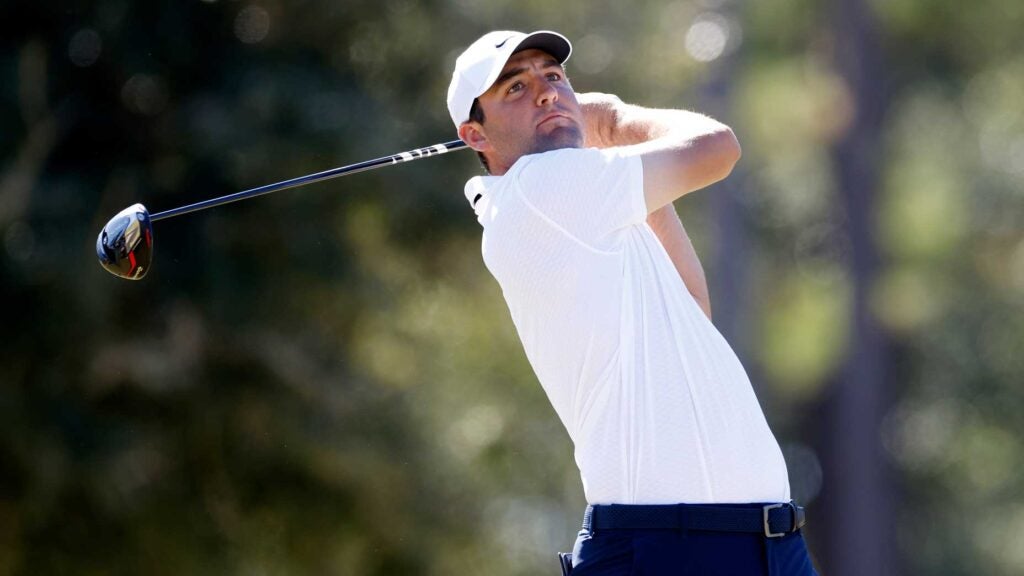 Scottie Scheffler hits drive during PGA Tour event