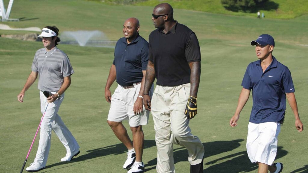 Bubba Watson, Charles Barkley, Shaquille O'Neal and Anthony Kim in 2010.