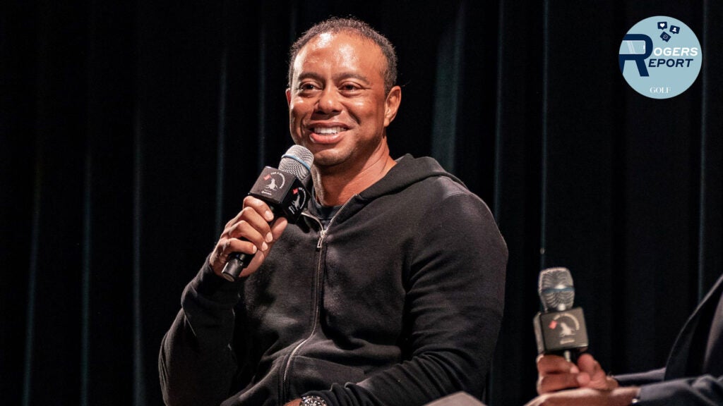 Tiger speaking at the TGR JR Invitational