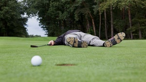 a frustrated golfer on the green