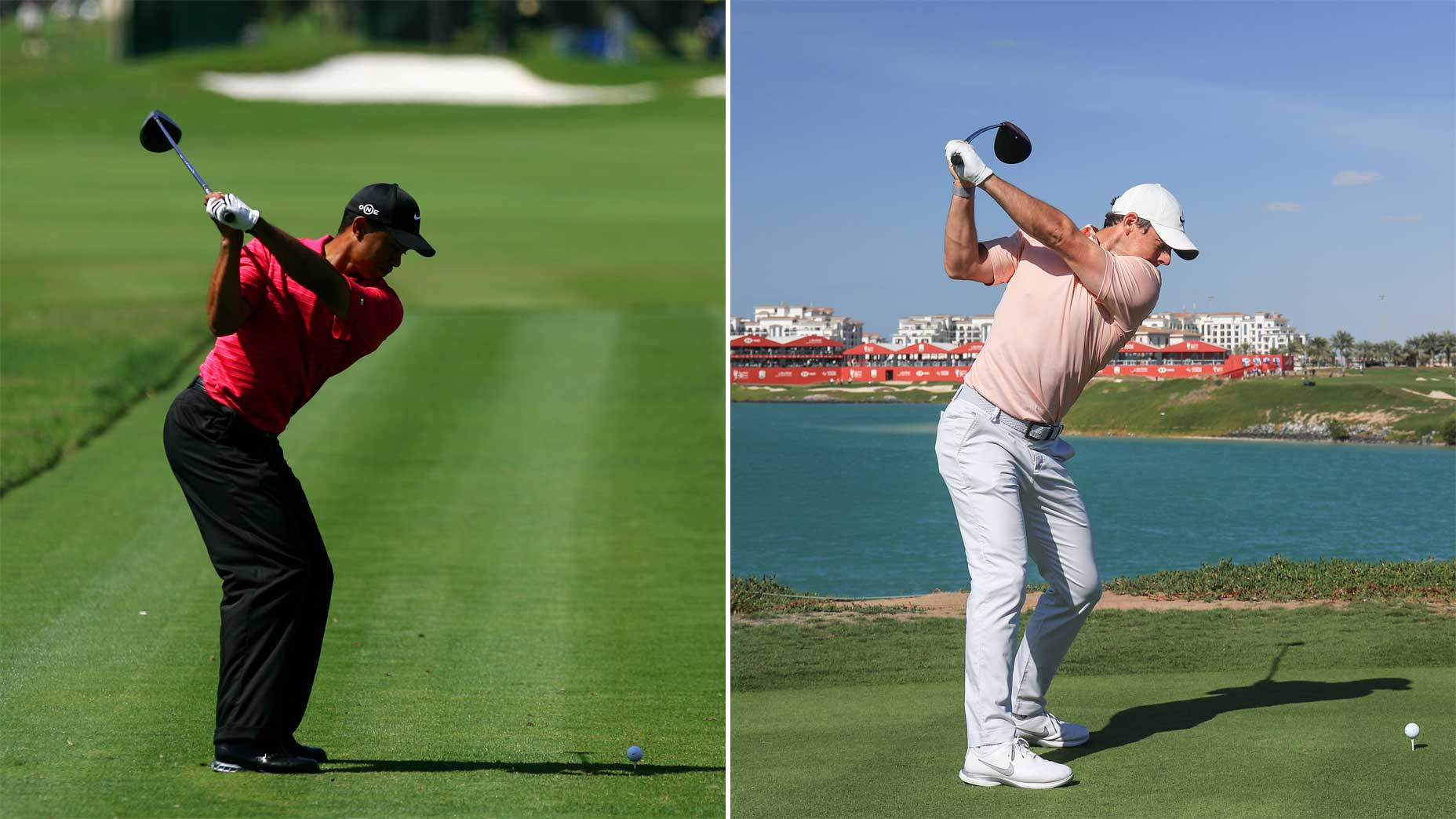 tiger woods and rory mcilroy swing side by side