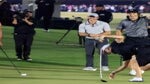 Jordan Spieth and Justin Thomas celebrate their win over Tiger Woods and Rory McIlroy at The Match