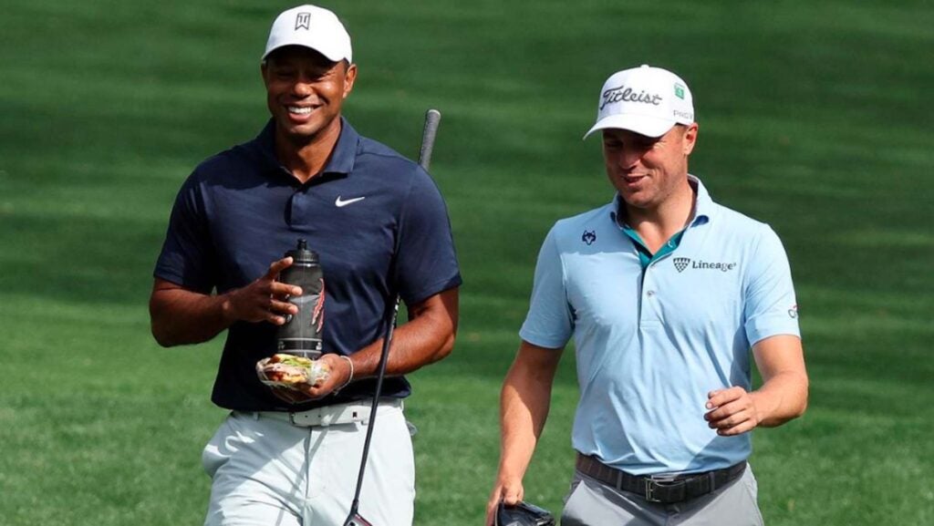 Justin Thomas shared this photo of him and Tiger Woods on Instagram