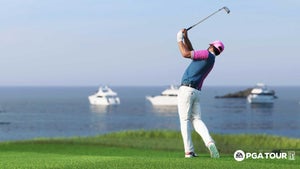 Tony Finau plays a shot at Pebble Beach in a screen shot from EA Sports PGA Tour.