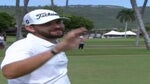 Hayden Buckley celebrates after holing his approach on the 10th hole during the third round of the Sony Open.