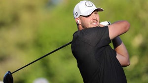 Josh Allen plays a shot during Capital One's The Match VI - Brady & Rodgers v Allen & Mahomes at Wynn Golf Club on June 01, 2022 in Las Vegas, Nevada.